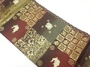 市松に花鳥・角倉文・荒磯模様織出し名古屋帯